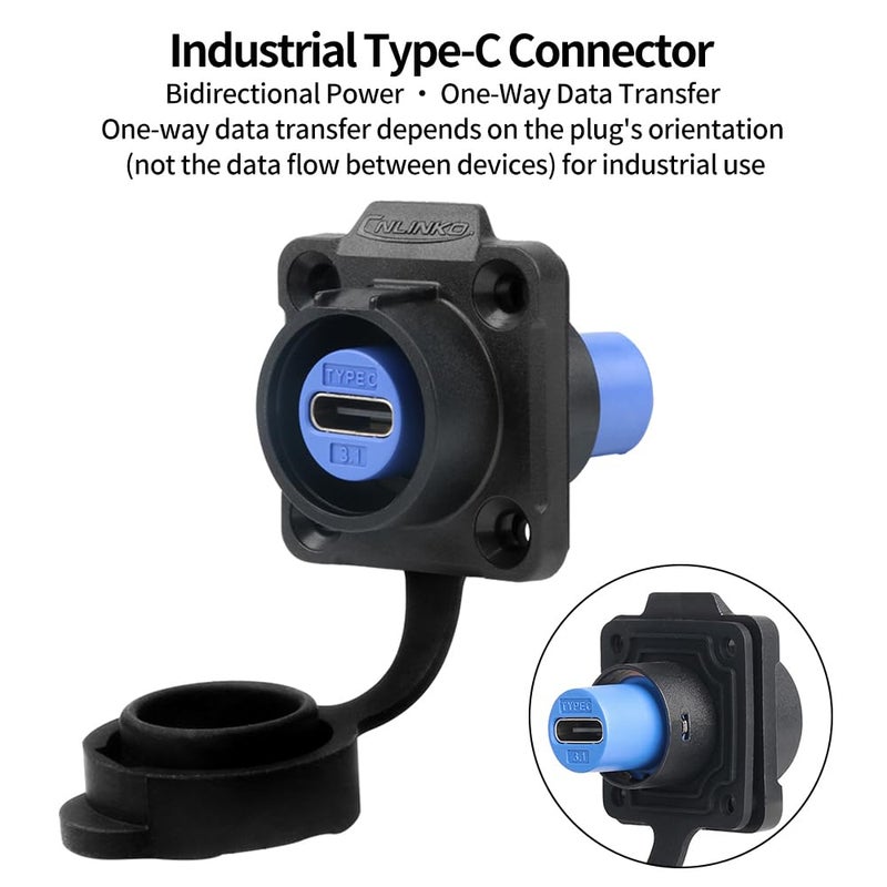CNLINKO LP-16 Type-C 3.1 Data Circular Connector IP67 Waterproof Electrical Plug with 1M Cable Assemblies Plastic Socket for Industrial Use - Image 3